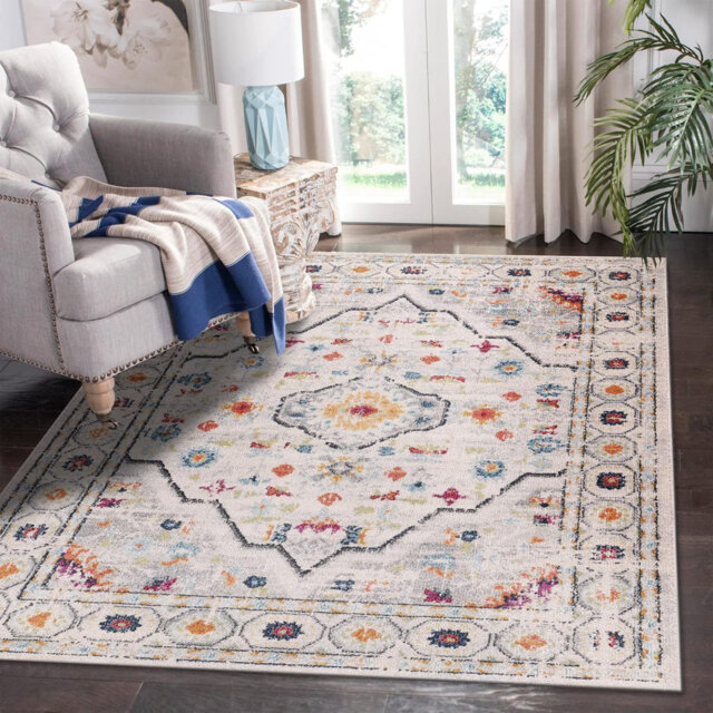 Soft Medium Pile Area Rugs Living Room Carpet Pad Oriental Vintage Rug Non Slip Entryway Rug 7655