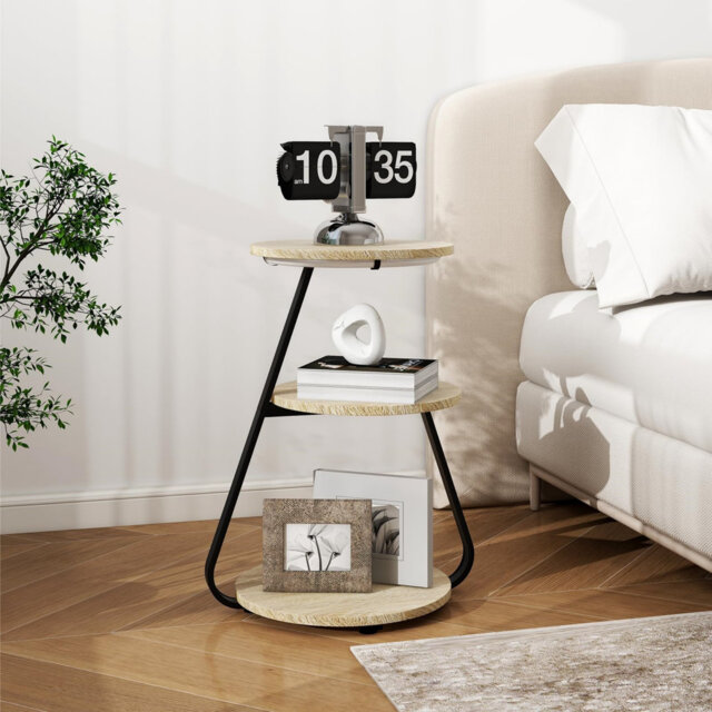Side Table Set Of 2, Bedside Small Coffee Table With 3 Color LED Lights, End Table With 3 Tier Storage Shelves For Living Room Bedroom