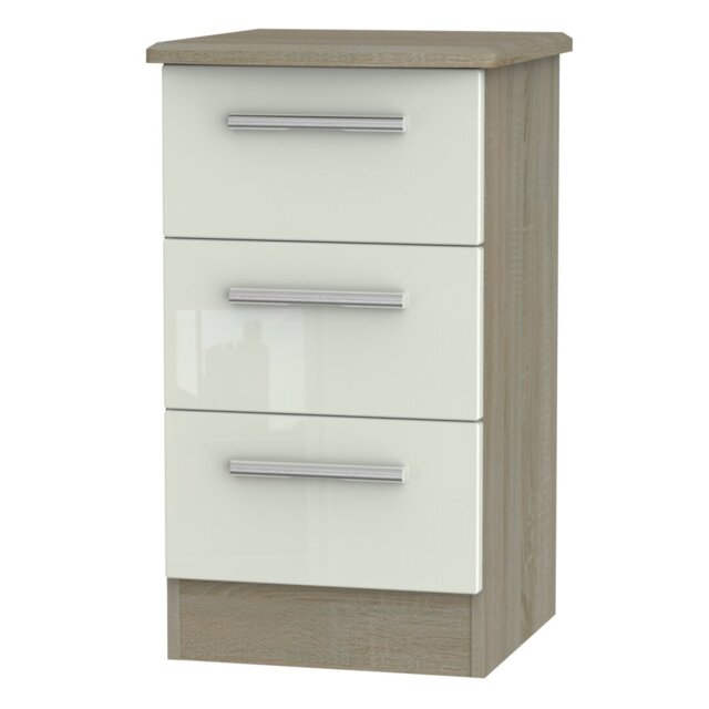 Fully Assembled Emille 3 - Drawer Nightstand in Kashmir Gloss & Darkolino