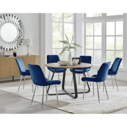 Sandy Classic Wood Effect & Metal Dining Table Set with 6 Luxury Velvet Dining Chairs