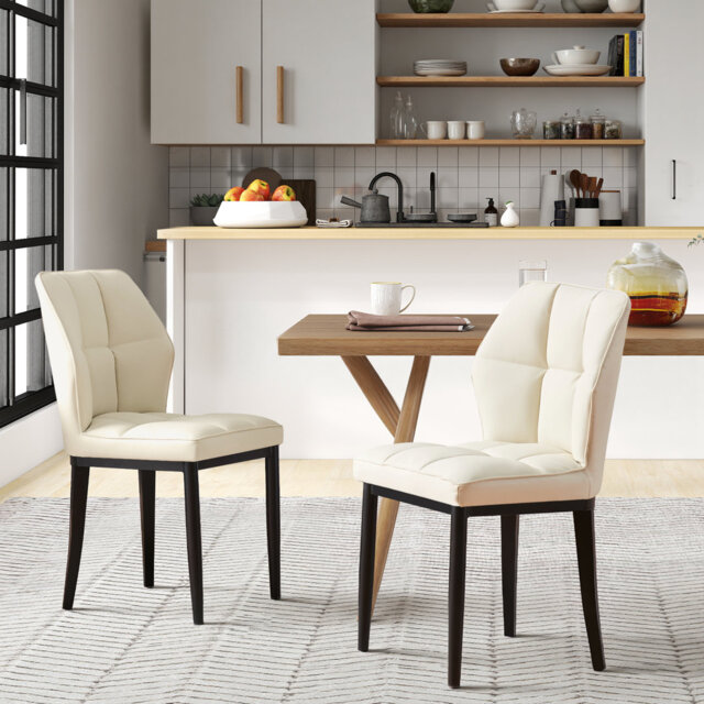 Faux Leather Dining Chairs, Upholstered Wide Backrest High Back Kitchen Chairs
