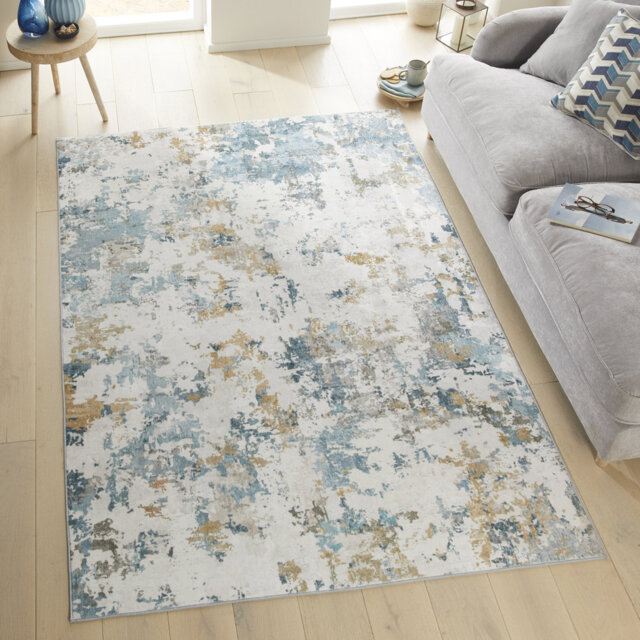 Abstract Blue Washable/Stain Guarded Area Rug