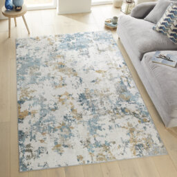 Abstract Blue Washable/Stain Guarded Area Rug