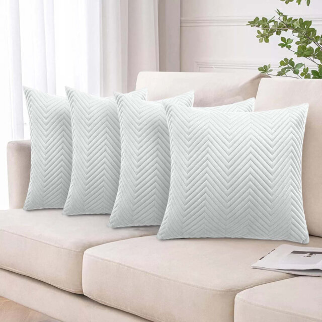 Set Of 4 Embossed Velvet Cushion Covers – Soft Decorative Pillow Covers For Sofa & Bed - Elegant Luxury Home Décor