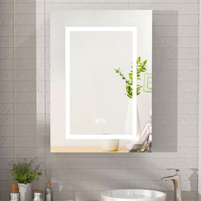 Ayushma Bathroom Mirror Cabinet with LED Lights, 3-Tier Storage Shelves