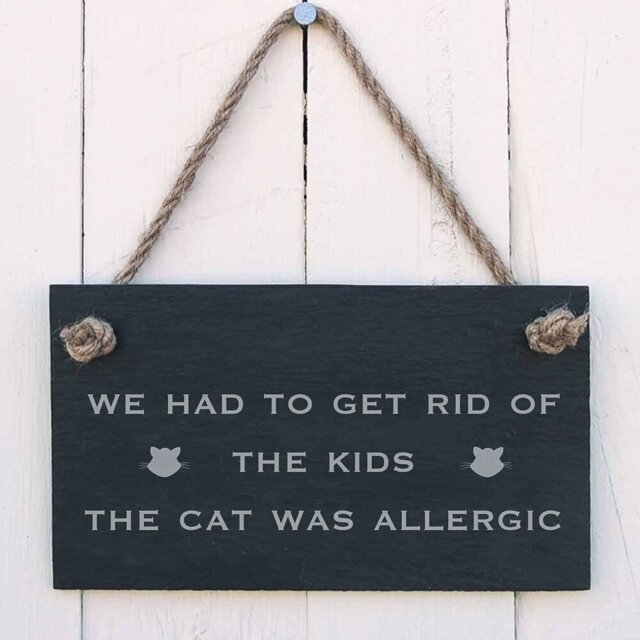 Slate Hanging Sign with We Had to Get Rid of the Kids, the Cat Was Allergic Here Wall Décor