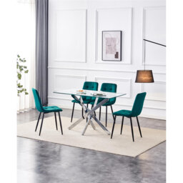 Dining Table and 4 Chairs Rectangle Table 4 Velvet Chairs Dining Set