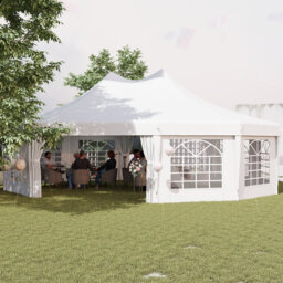 8.9m X 6.5m Decagonal 10 Sides Garden Gazebo Marquee, Heavy Duty Rust Resistant Metal Frame, Water Resistant Uv Protection Pe Canopy, Removable Sidewa