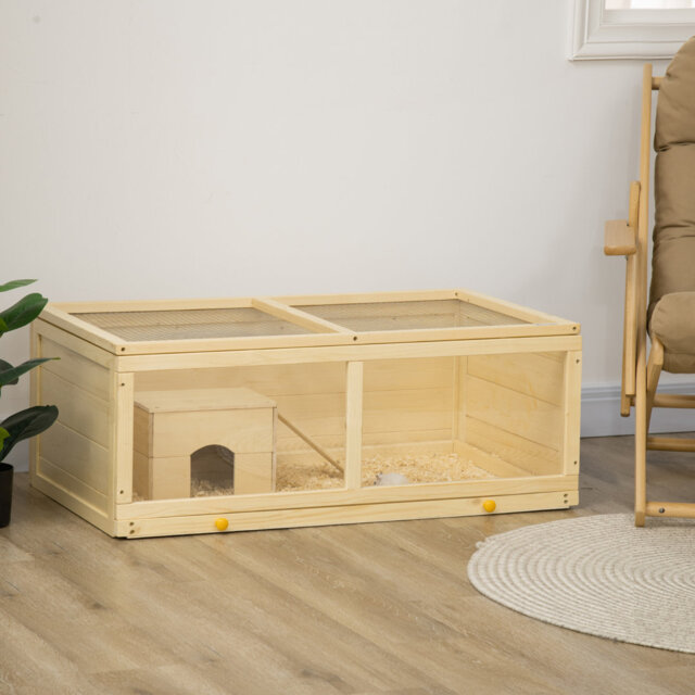 Wooden Hamster Cage with Sliding Tray Openable Top Hut