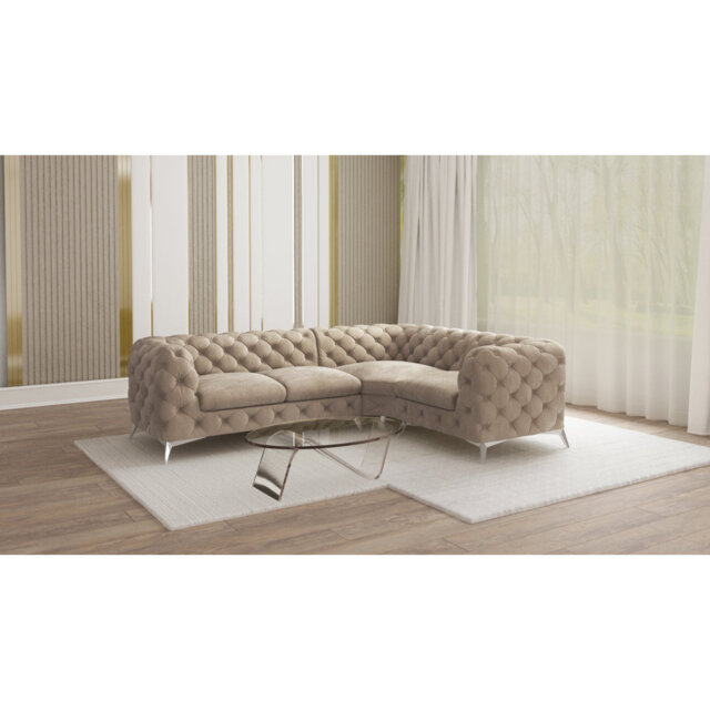 L-shape Corner Chesterfield Sofa Bixby with Silver Metal Legs