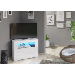 Clifton07 White Corner TV Stand for TVs up to 43in with Blue LED Lights