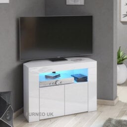 Clifton07 White Corner TV Stand for TVs up to 43in with Blue LED Lights