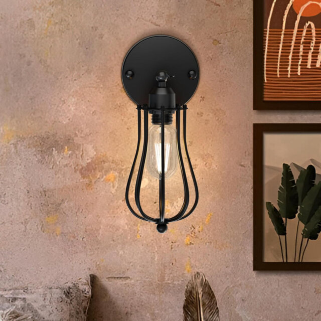 Bomar Adjustable Arm Sconce with Cage Shade – Vintage Traditional Wall Light for Living Rooms, Bedrooms, and Hallways.