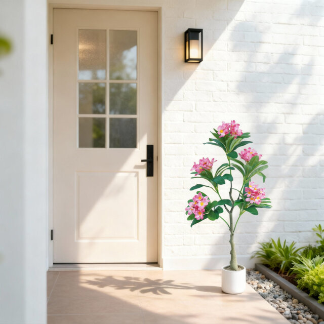 4FT Fake Plumeria Flowers Tree in Pot, Plumeria Artificial Flowering Tree Potted Plant for Home Office Wedding Decor