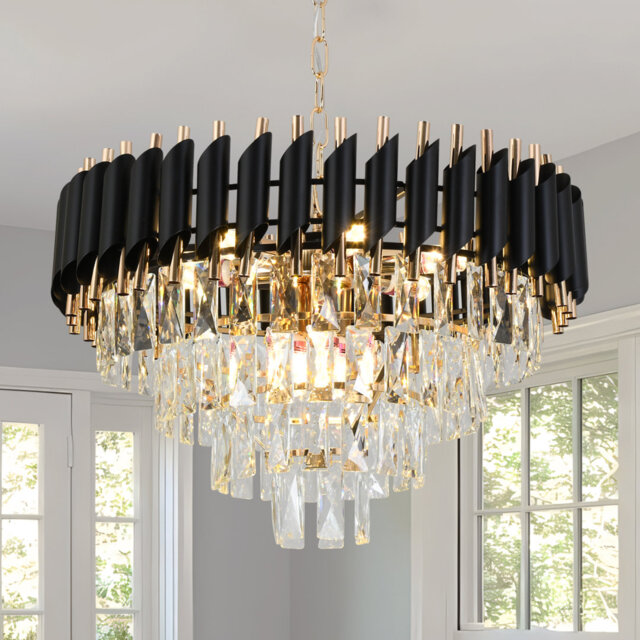 53CM Crystal Modern Crystal Chandelier 4 Tier Raindrop Pendant Light In Black For Entryway, Foyer, Dining Room
