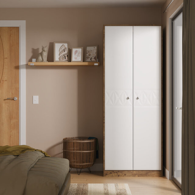 Ceinwen 2 Door Wardrobe in White Matt & Vintage Oak