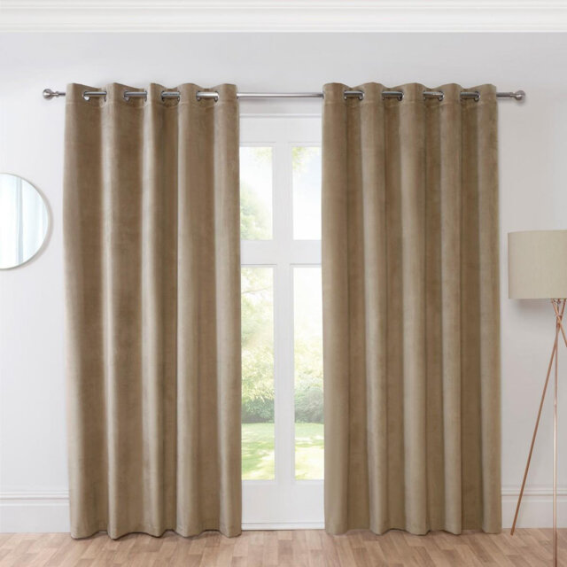 Casa Blackout Ready Made Solid Colour Eyelet Velvet Curtains