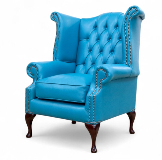 Special Offer Chesterfield Queen Anne High Back Wing Armchair Aston Teal Blue Leather