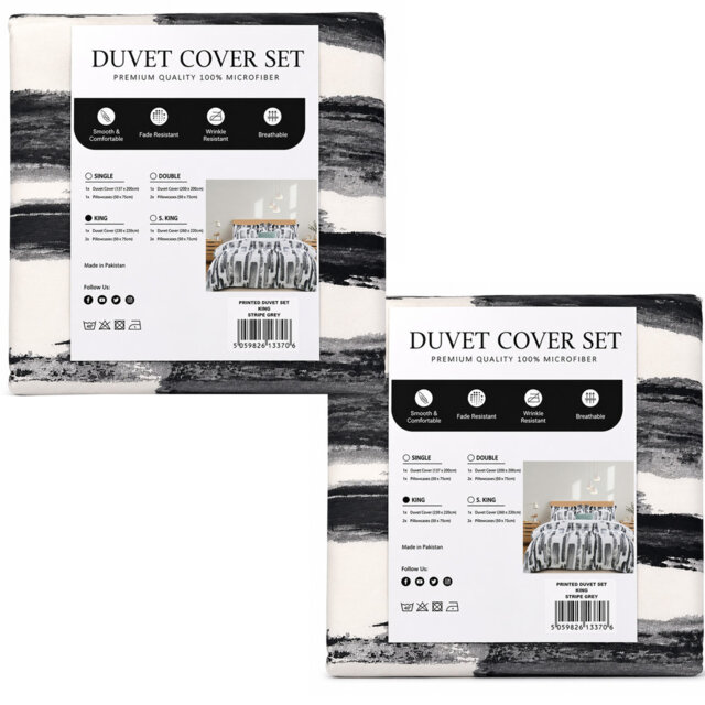 Aspire Homeware Grey Abstract Brush Stroke Duvet Cover Set (Pack of 2)