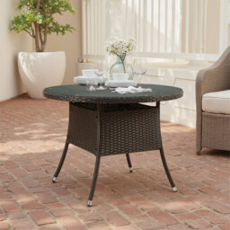 Round Tempered Glass Outdoor Picnic Table - 100 cm W 100 cm D