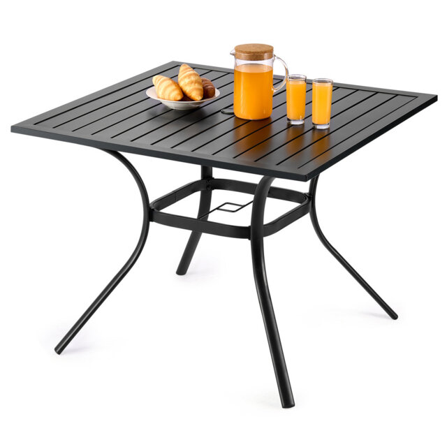 Outdoor Patio Dining Table Square Metal Steel Slat Garden Furniture for 4