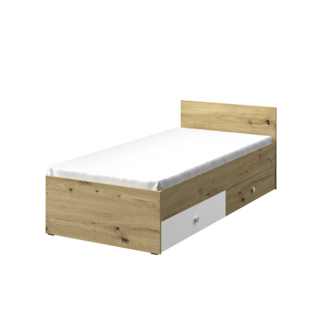 """Nantes 14"" bed, dimensions width/height/depth: 94x72x204, artisan oak/white matt color"