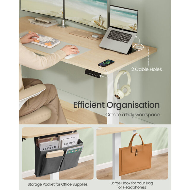 Electric Standing Desk, Height Adjustable Desk, 180 X 80 Cm, Continuous Adjustment, Spliced Tabletop, 4 Memory Heights, Rustic Brown