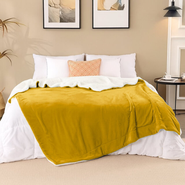 Sherpa Fleece Fur Thick Reversible Blanket Throw
