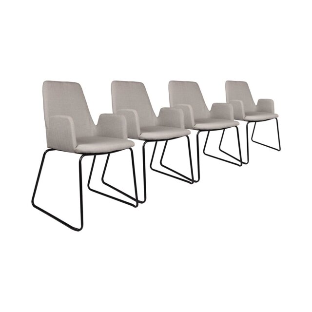4 Wirth Linen Upholstered Dining Chair with Black Metal Skid Style Legs