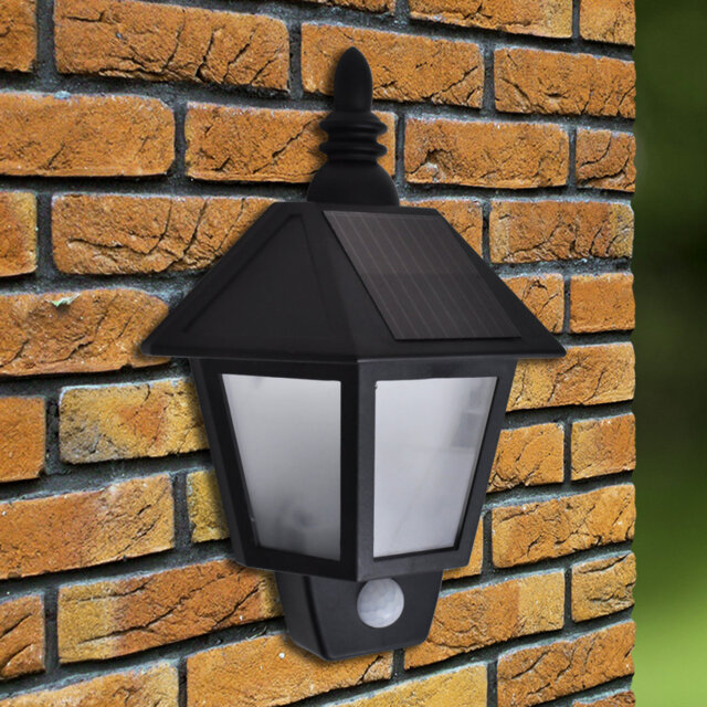 Black Solar Powered Hammered Glass Outdoor Wall Lantern