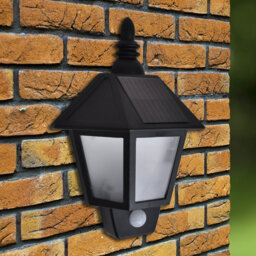 Black Solar Powered Hammered Glass Outdoor Wall Lantern