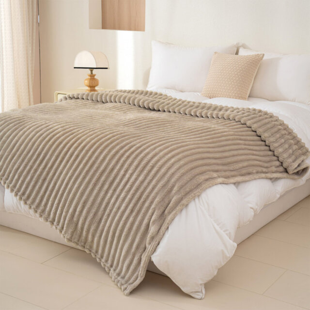 Striped Plush Lightweight Throw Blanket, Ultra Soft & Cozy for Sofa Couch Bed, Machine Washable
