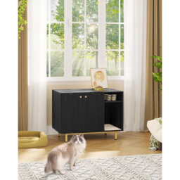 Cat Litter Box Enclosure, Hidden Litter Box Furniture with Scratching Mat, Wooden Pet House Side End Table, Tall Legs, Double Doors, 80 x 50 x 61 cm,
