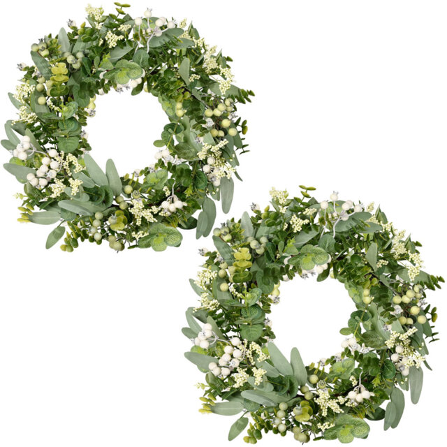 Eucalyptus Wreath 46cm, All-Season Boxwood Wreath for Front Door, Indoor/Outdoor Farmhouse Decor.