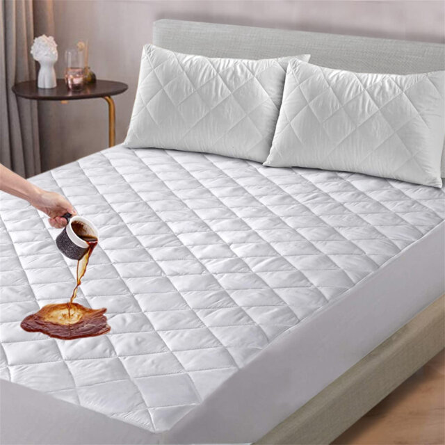 Cotton Comfort Bedding Waterproof Mattress Protector King Size 4 Layer Quilted White