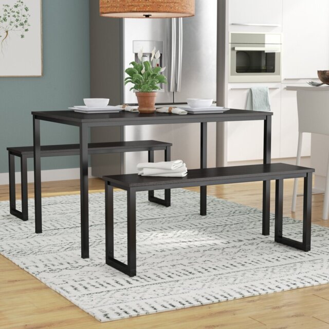 Winterton 3-Piece 4-Seater Dining Set with Wood Top & Steel Frame