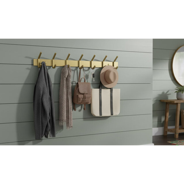 "17"" Brushed Gold Stainless Steel Coat Rack - 6 Double Hooks - Entryway Bathroom Home Organizer"