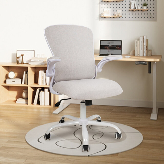 Swivel Office Chair With Lumbar Support, Adjustable Fabric Computer Chair With Flip-Up Armrest
