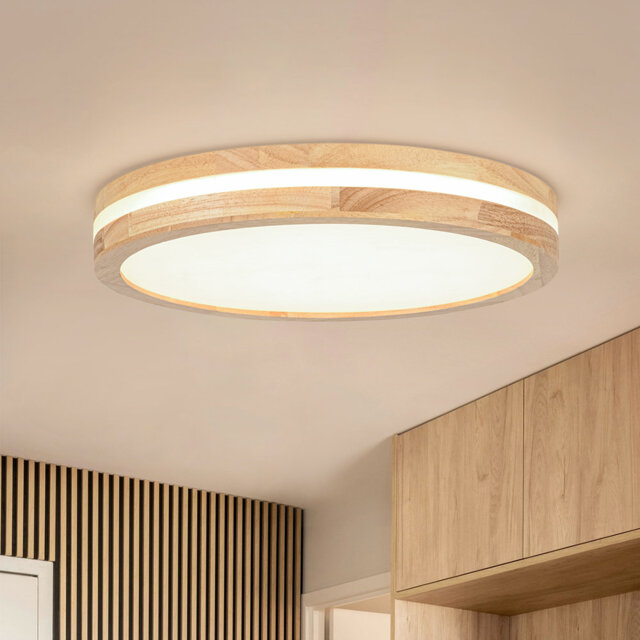 Minimalist Dimmable LED Wood-Grain Metal Round Flush Mount Ceiling Light