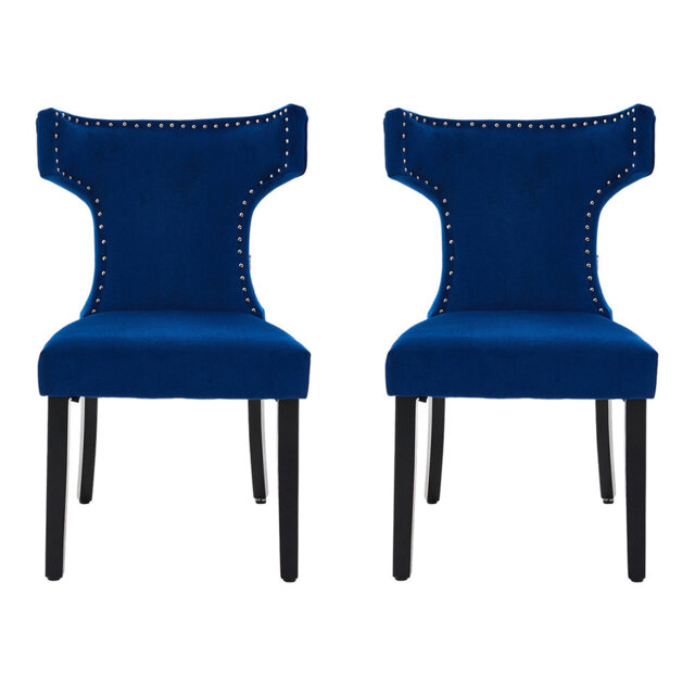 90cm H Velvet Upholstered Wing Back Side Chair in Blue