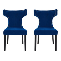 90cm H Velvet Upholstered Wing Back Side Chair in Blue