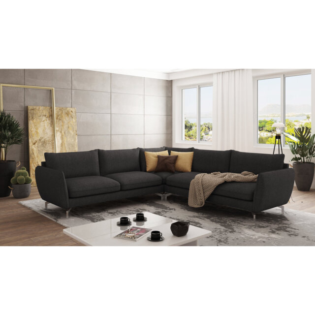 Modern L-Shape Corner Sofa with Silver Metal Legs