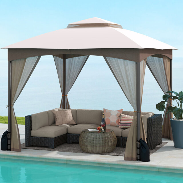296 X 296 Cm Patio Gazebo With Netting Walls Metal Frame Outdoor Pavilion Shelter