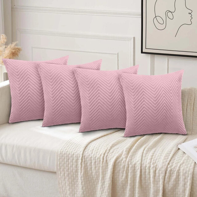 Luxury Chevron Embossed Quilted Pattern Velvet Cushion Cover Set (4-Pack) - Soft Throw Cushion Cover for Home Décor