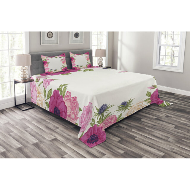 Adeleine Polyester Floral Bedspread with Pillowcases Included