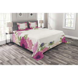 Adeleine Polyester Floral Bedspread with Pillowcases Included