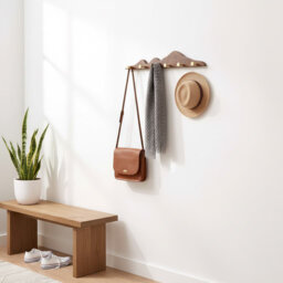 "23.6"" Gold Brass Wooden Wall Coat Rack (6 Hooks) - Decorative Entryway Rail"