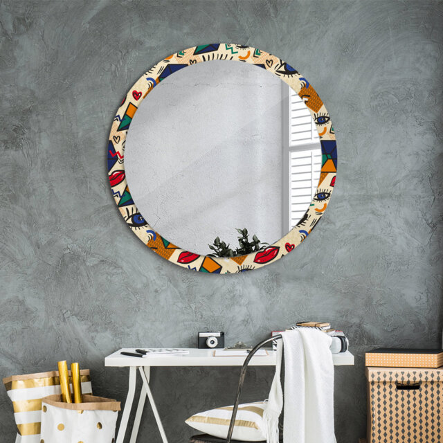 Huldar Round Glass Framed Wall Mounted Accent Mirror in Blue/Yellow/Red