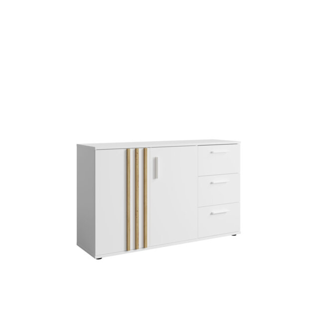 Chest of drawers with 2 doors, 3 drawers and slats: 119.8cm W x 72.7cm H x 37cm D.