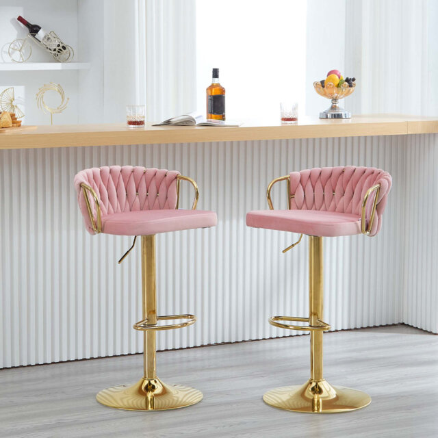 Bar Stool, Breakfast Bar Stool, Velvet Kitchen Stool, Island Counter Stool Height Adjustable, 360° Swivel Stool, with Metal Base and Footrest